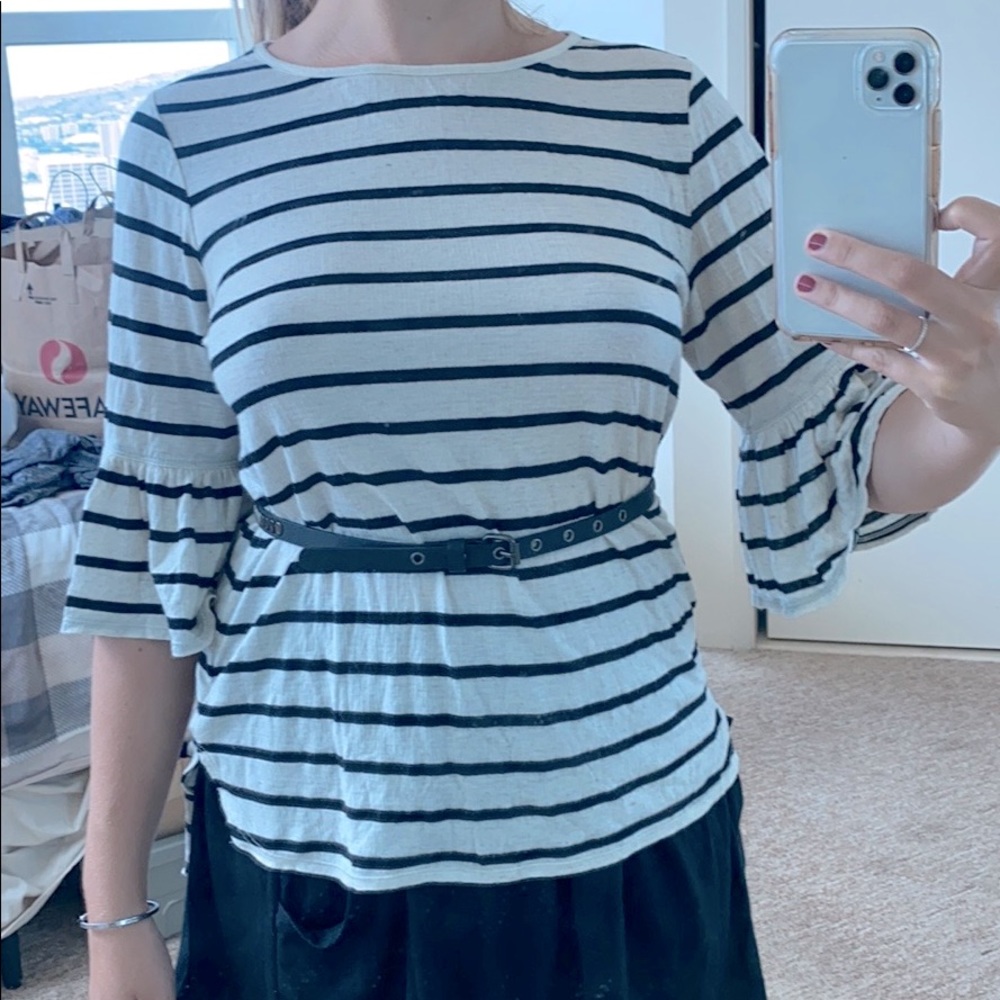MAX STUDIO Weekend striped bell sleeve top
